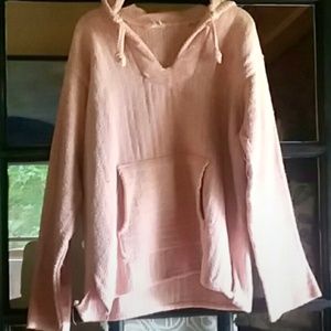 Hoodie, vintage 70’s, handwoven, pale orange, cotton